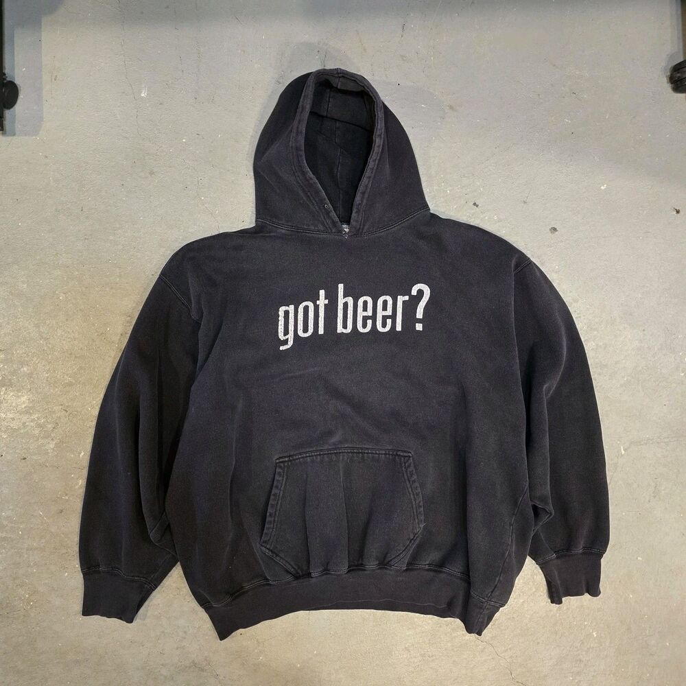 Got Beer Hoodie Pullover Sz 2XL Black Distressed Y2K